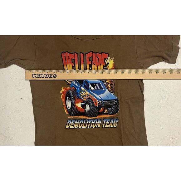 Vintage Hellfire Demolition Team Monster Truck Shirt Mens Small Brown Comfort - Picture 9 of 11